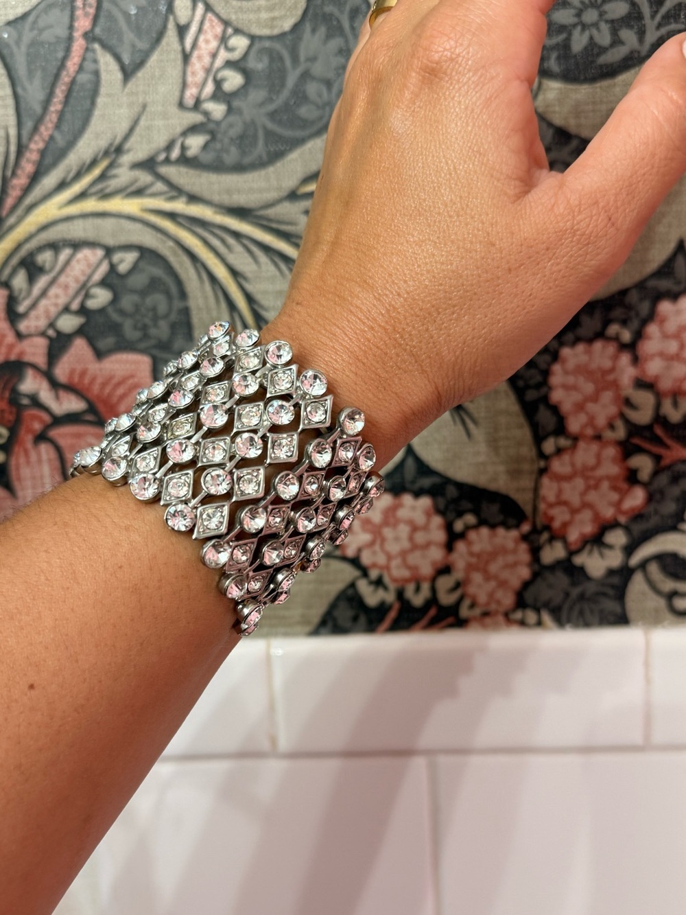 Crystal Stretch Statement Bracelet - Silver